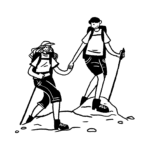 Outline of people trekking illustration 